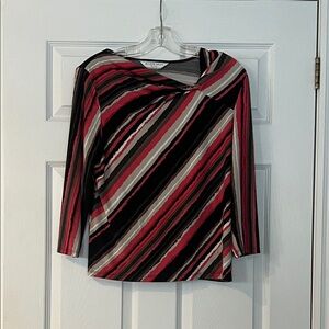 Allison Daley Striped Long Sleeve Top - pink, black and brown